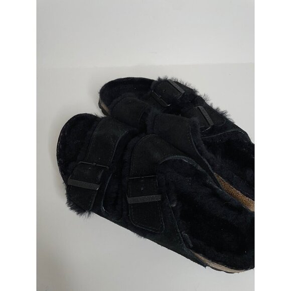 Birkenstock Arizona Black Shearling Fur Sandals Size 38 US 7 Narrow NEW - Picture 4 of 7